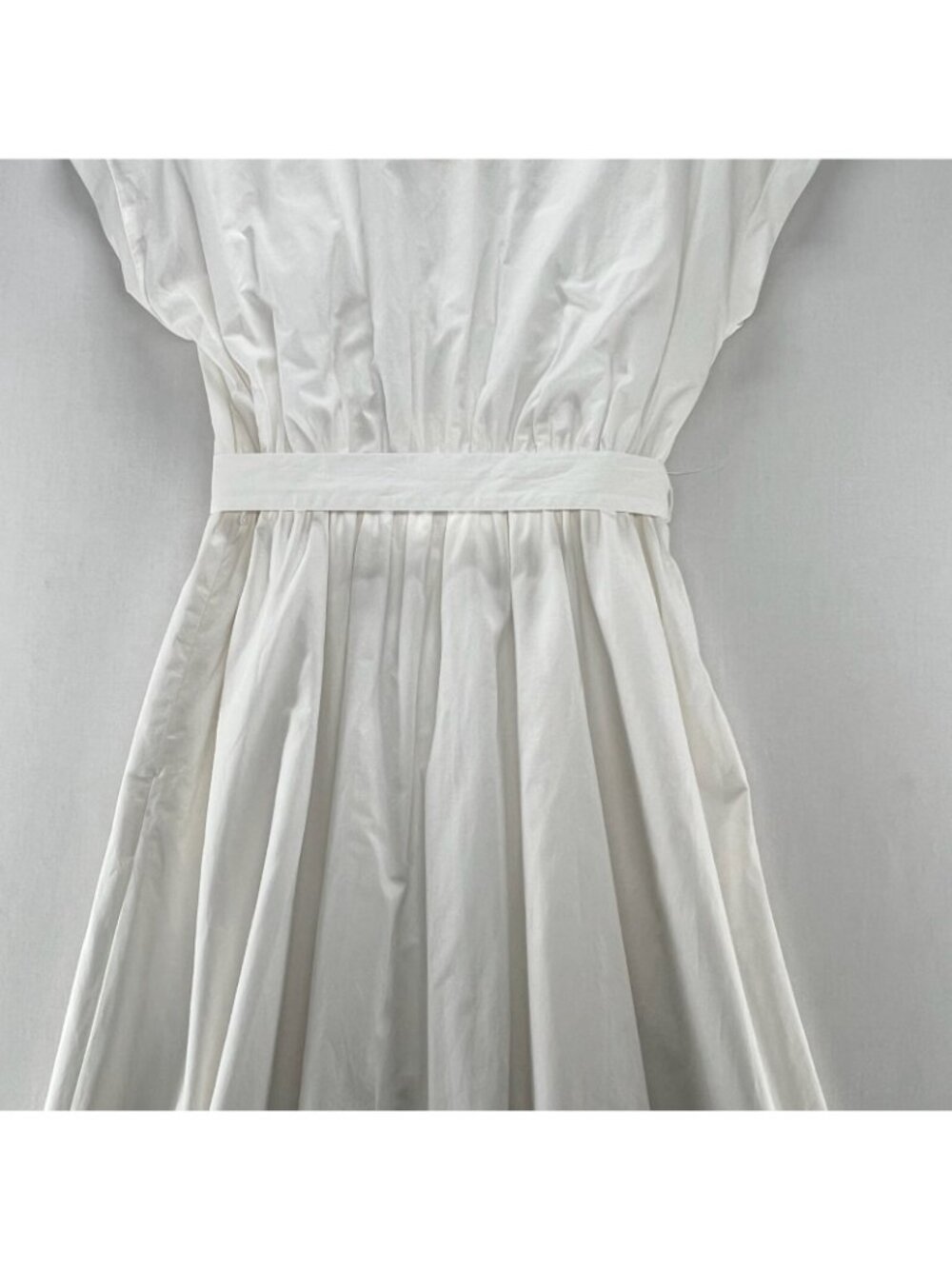 Michael Kors Cotton Poplin Midi Shirt Dress Sz M Belted Cuffed Slip Liner White - Picture 12 of 15